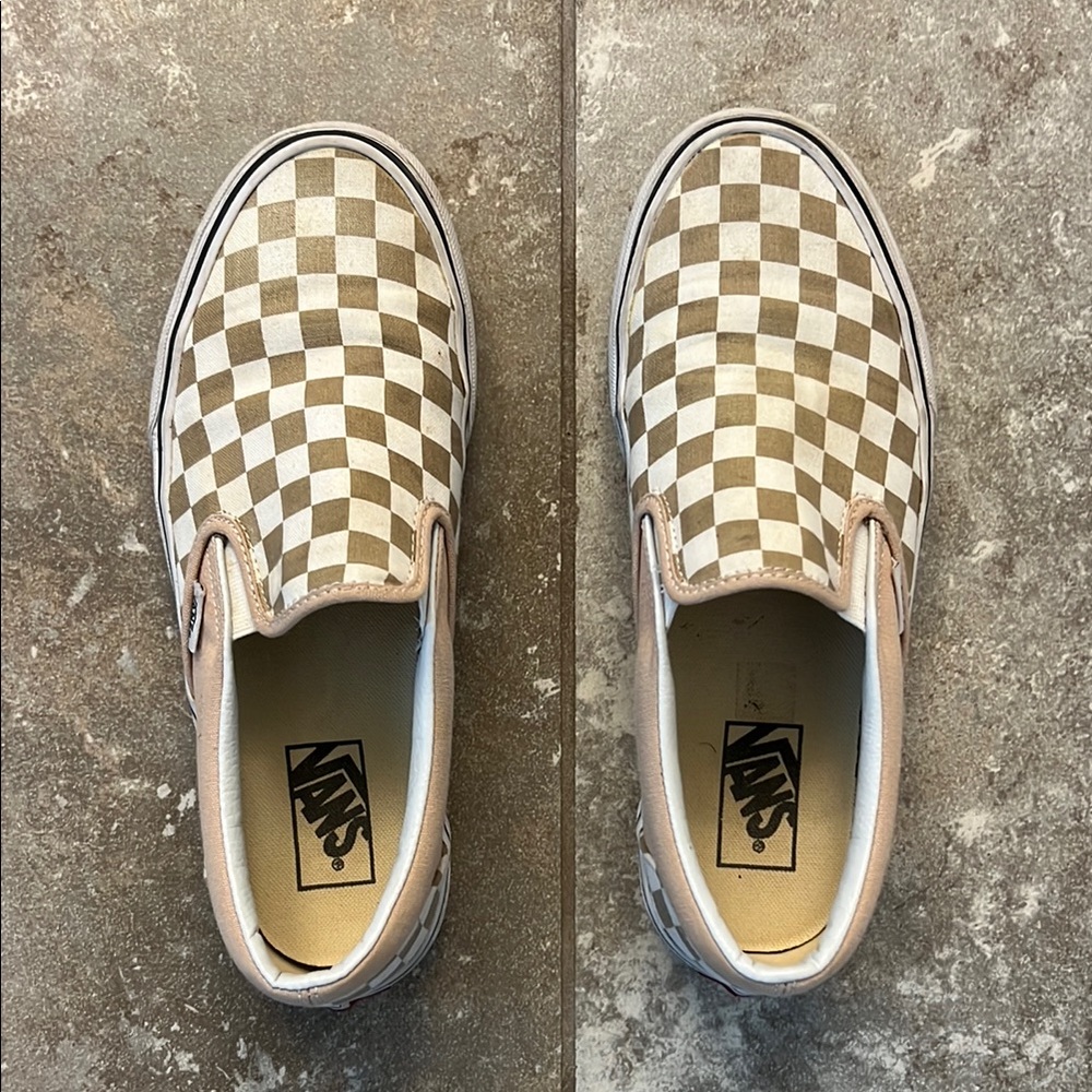 Vans Brown & White Checkerboard Slip-On Sneakers US M 7.5/ W9
